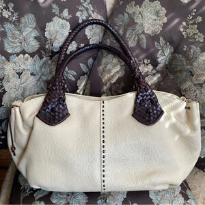 Paolo Masi Italian Leather Genuine Leather Cream Boho Satchel Brown Woven Straps